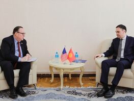 Deputy Minister Temirbek Erkinov meets with U.S. Ambassador Lesslie Viguerie